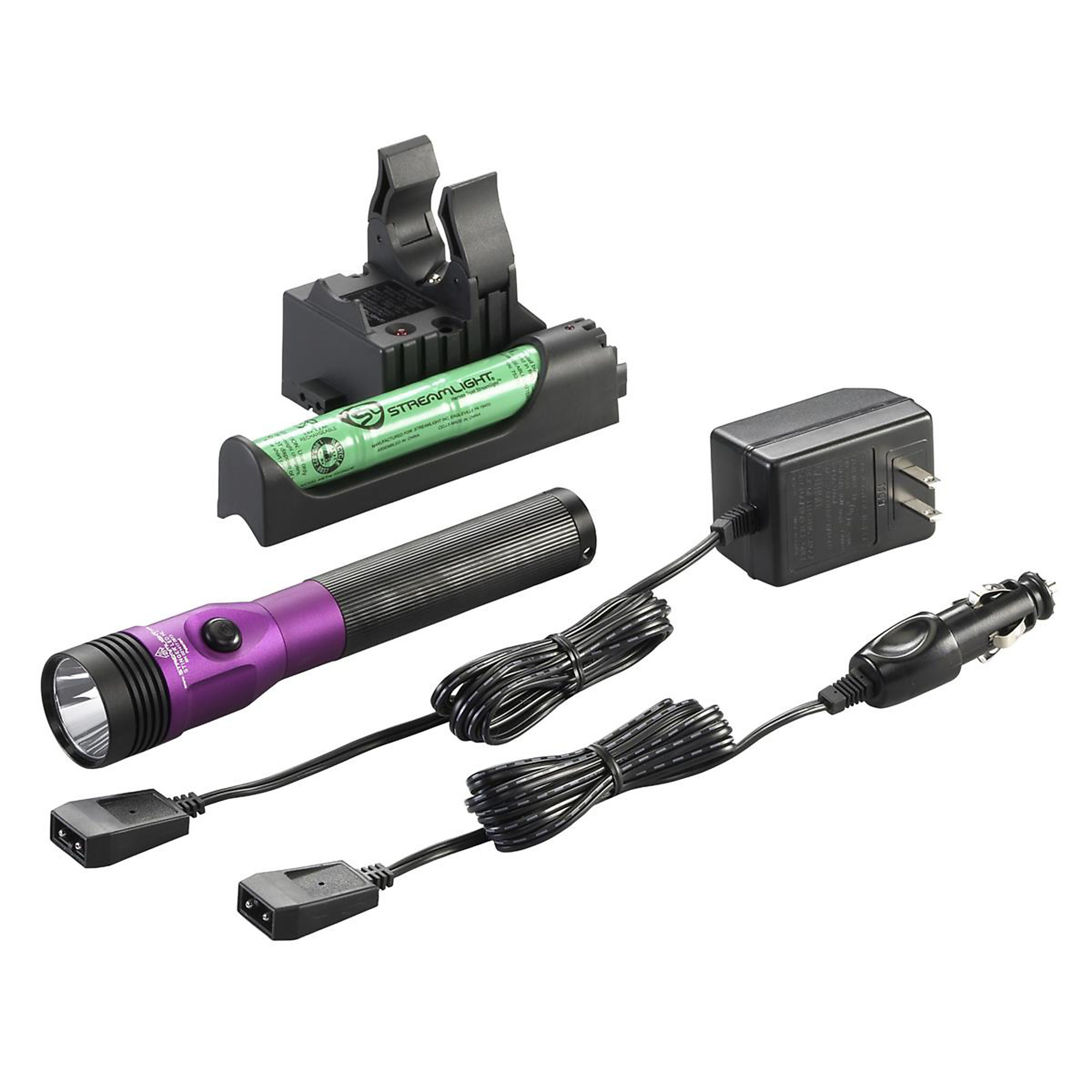 Streamlight Stinger LED HL Rechargeable Flashlight — 800 Lumens, 310m Beam, 120V AC/12V DC PiggyBack Smart Charge, Purple, Model# STL75482